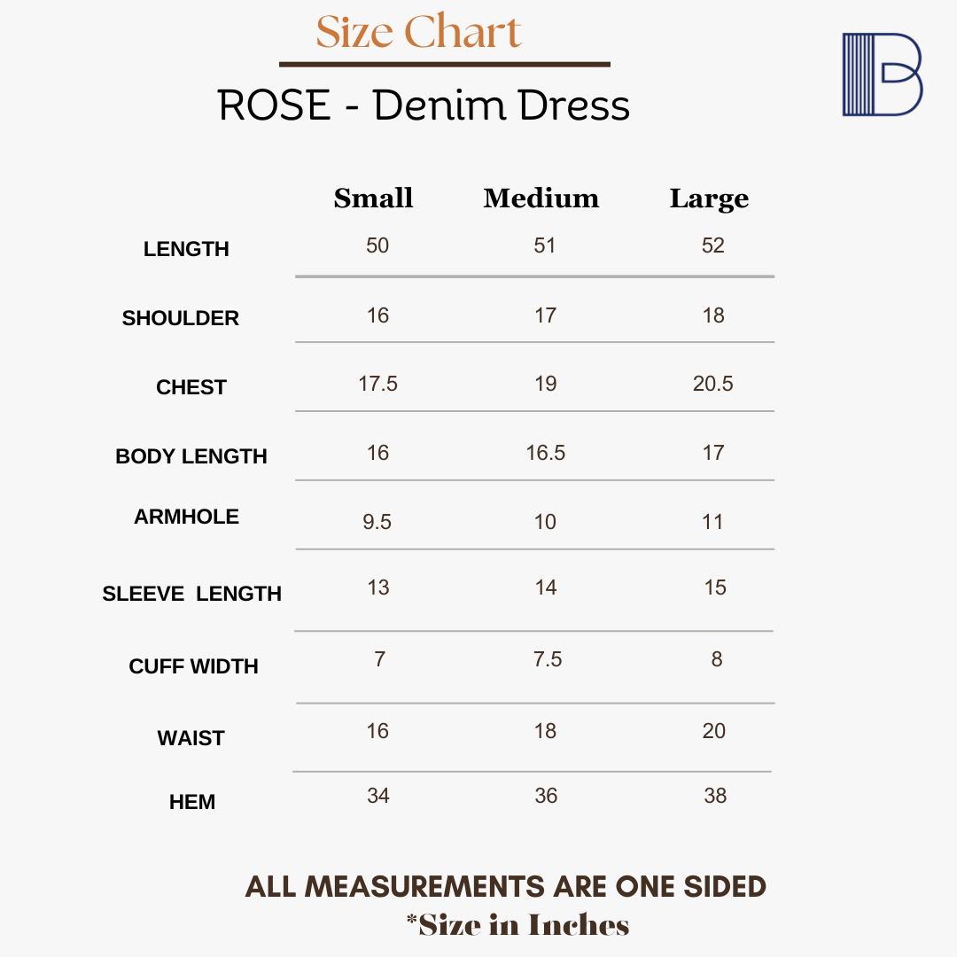 Rose - Denim Dress — Size Chart 1