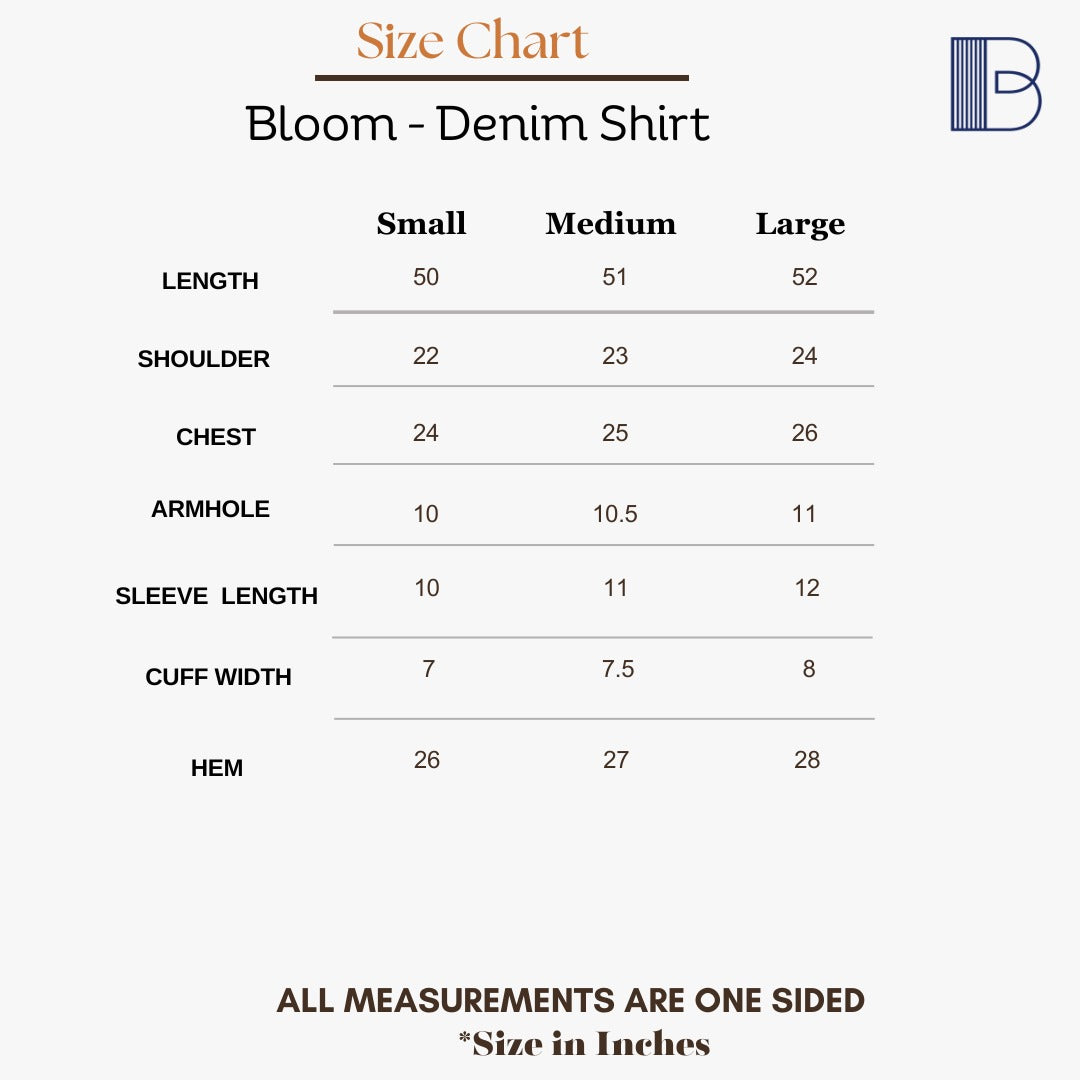 Bloom - Loosefit denim shirt — Size Chart 1