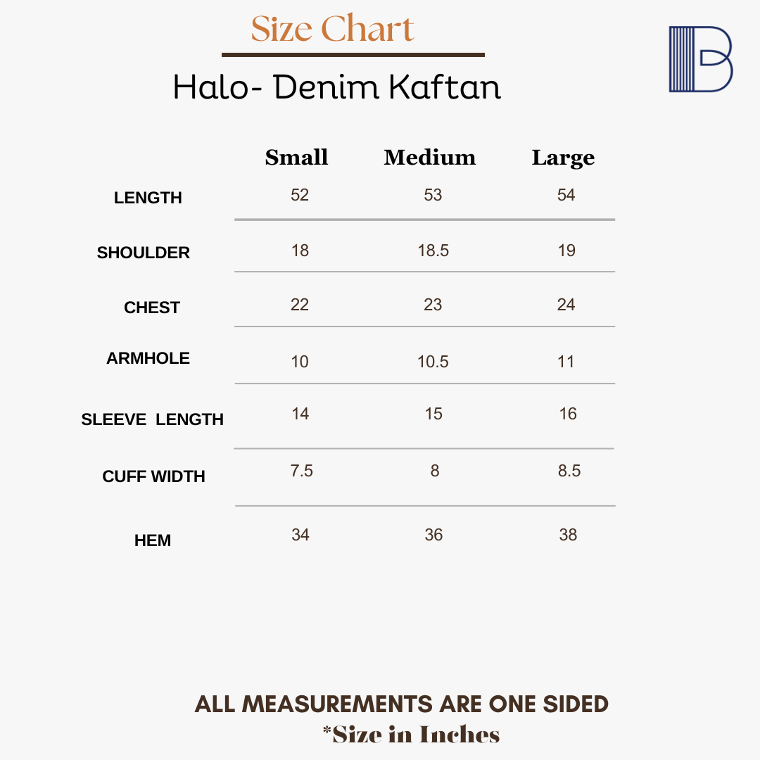 Halo - Denim kaftan Dress — Size Chart 1