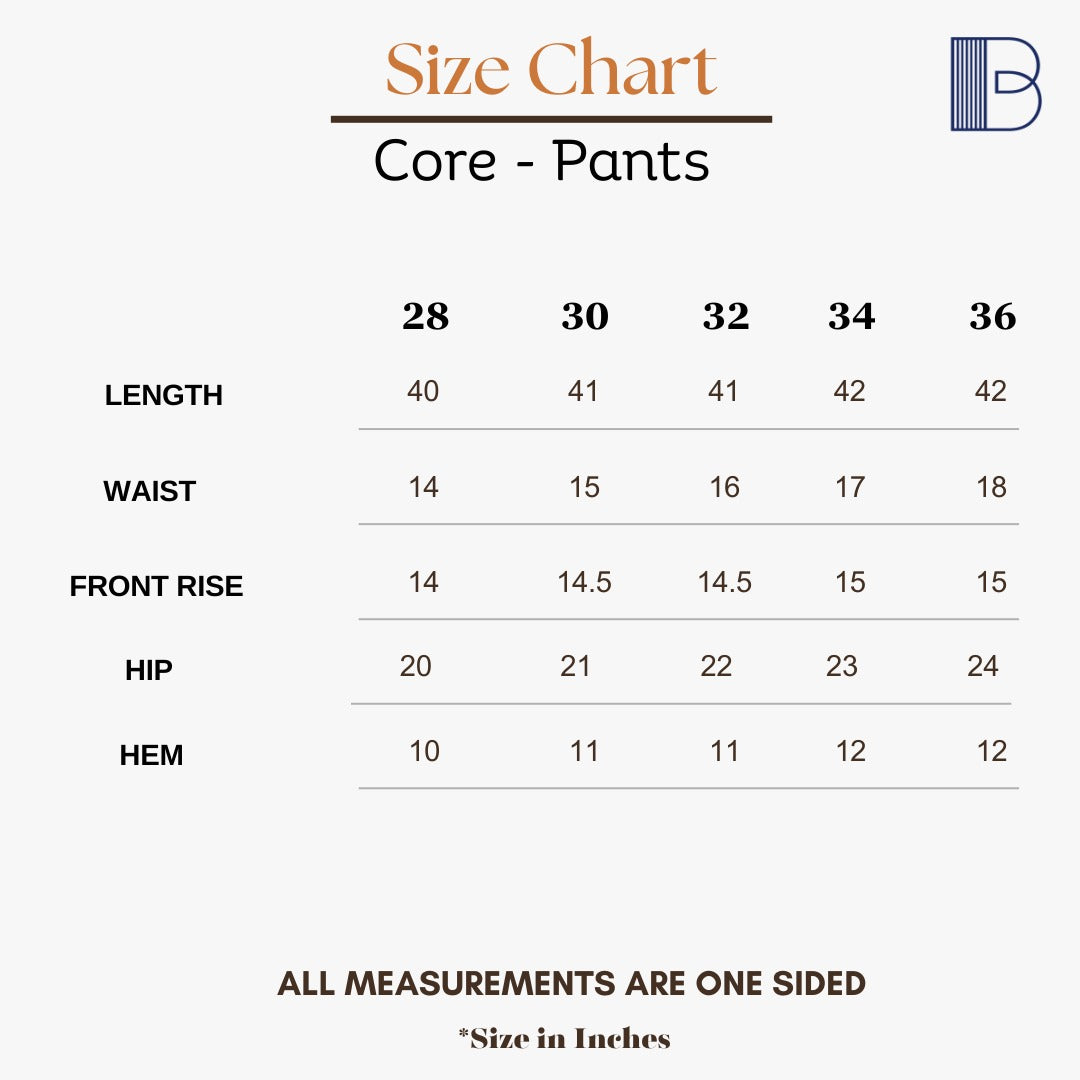 Core Denim Pants — Size Chart 1